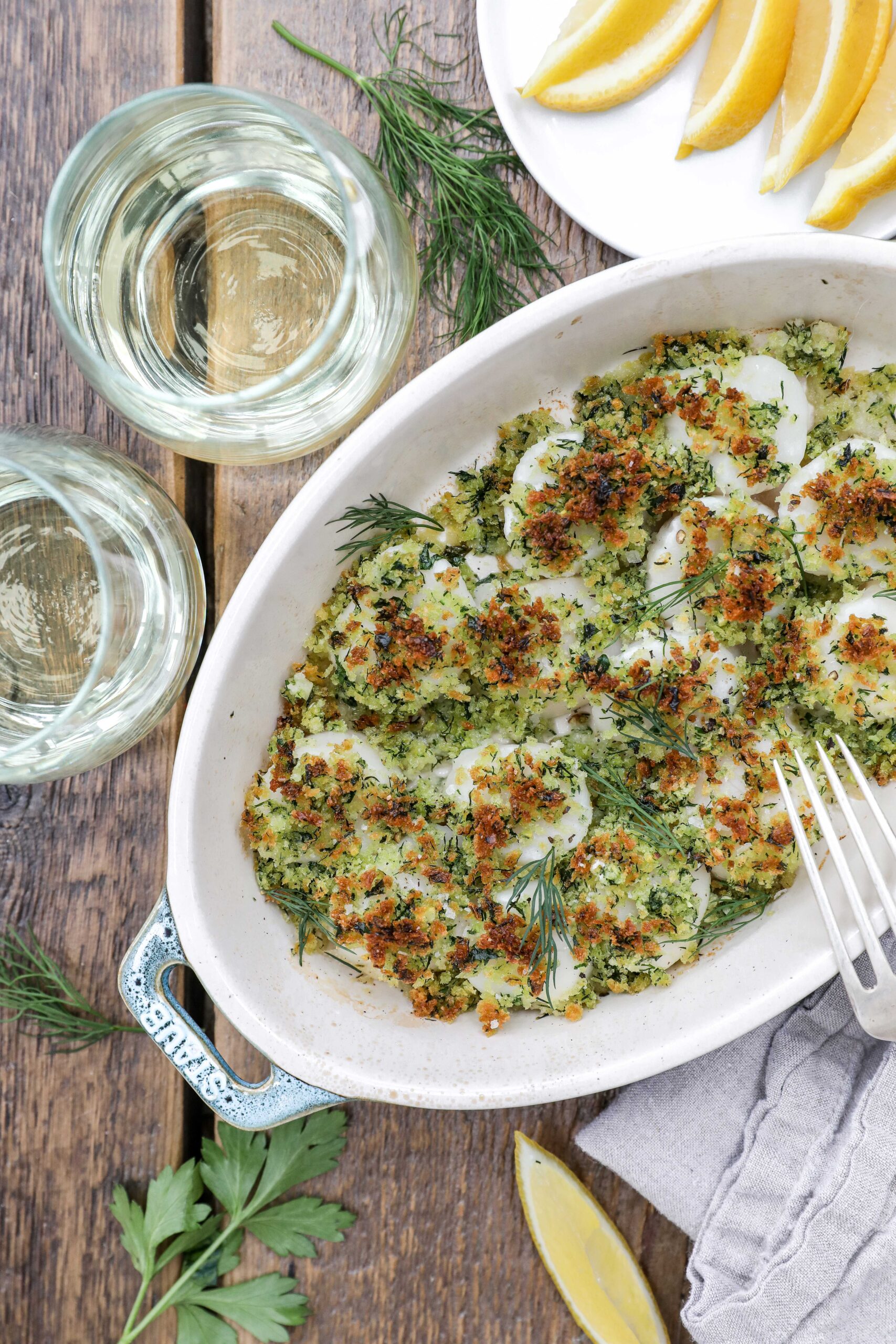 Spring Herb and Panko-Baked  Sea Scallops