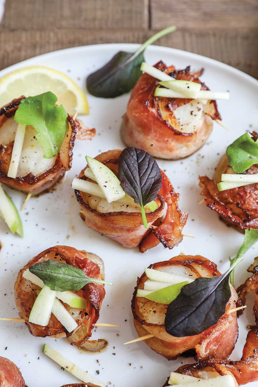 Bacon Wrapped Scallops with Apple and Balsamic